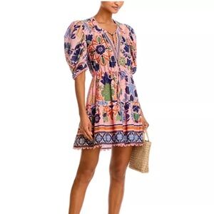 Farm Rio Seashell Tapestry NWT Floral Puff Sleeve Dress
